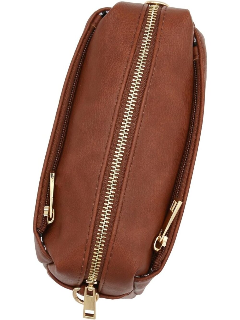 Women's Mocha Leather Triple Zip Small Crossbody Bag - Picture 6 of 7